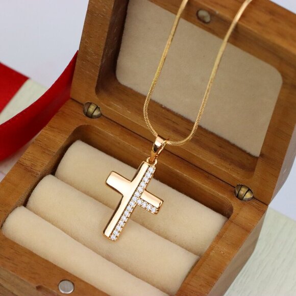 "Crystal-Accented Cross Pendant in Rose Gold Finish, XPPT1577 - Picture 9 of 12
